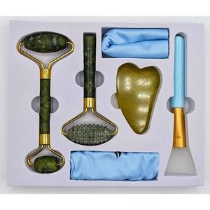 Lexi White Beauty 6-in-1 Jade Roller and Gua Sha Set. with Eye Massager